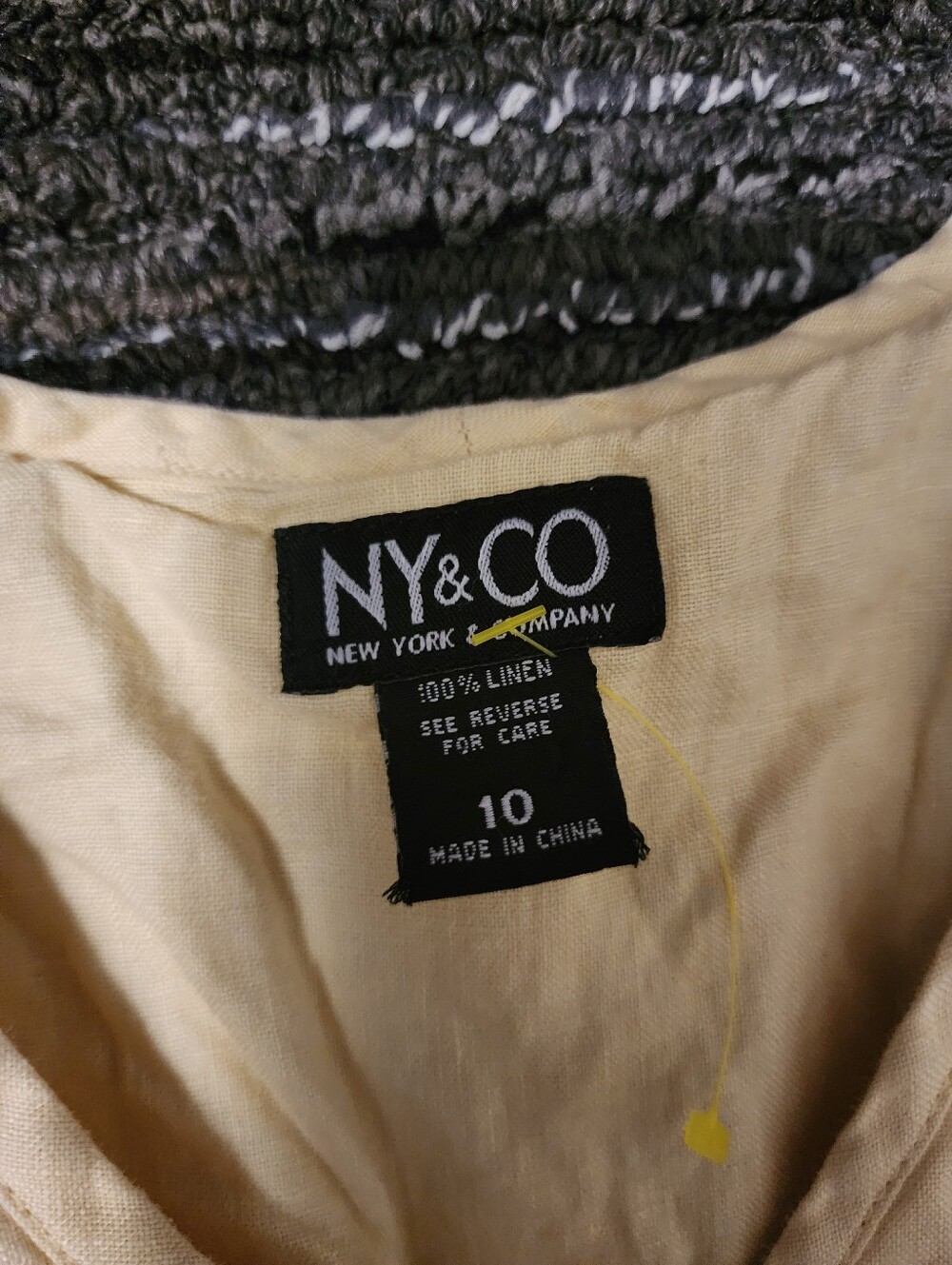 Vintage 90s 100% Linen Mini Dress Button Front Butter Yellow Cottage Women's 10 - Picture 5 of 6